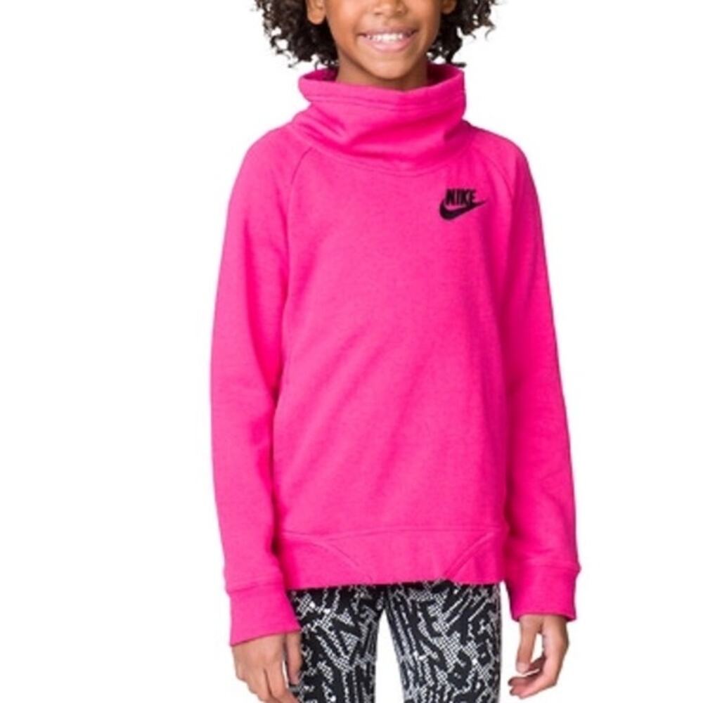 Nike NSW Club Funnel Neck Hoodie Pullover Sweater Hot Pink Long Sleeve Workout